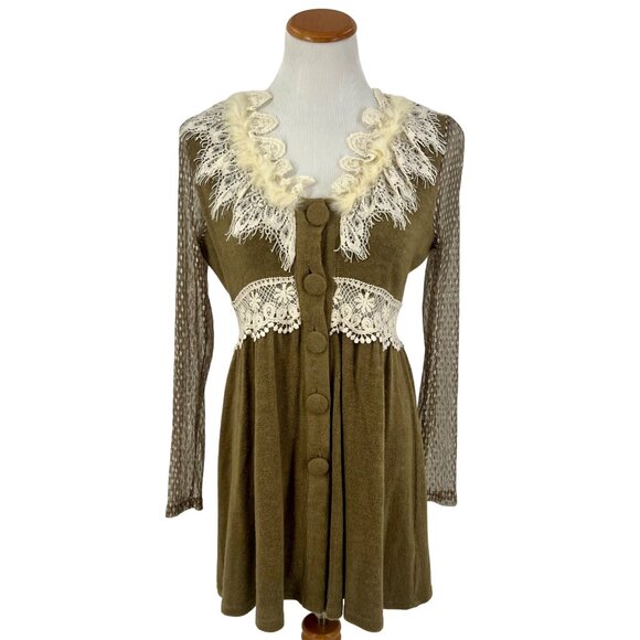 RARE Anthropologie x A'Reve Vintage-Inspired Lace & Feather Trim Knit Sweater - Picture 9 of 12